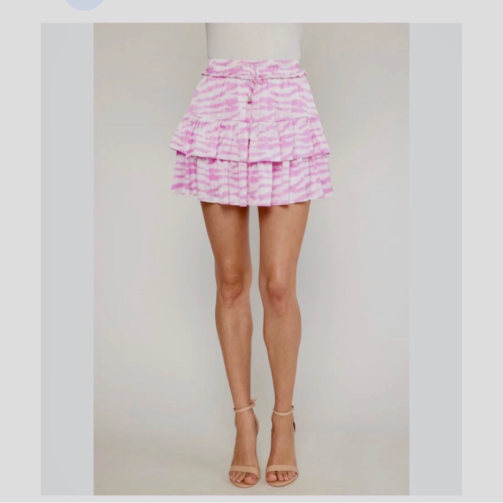 Entro Pink Zebra Tiered Ruffle Mini Skirt Skort